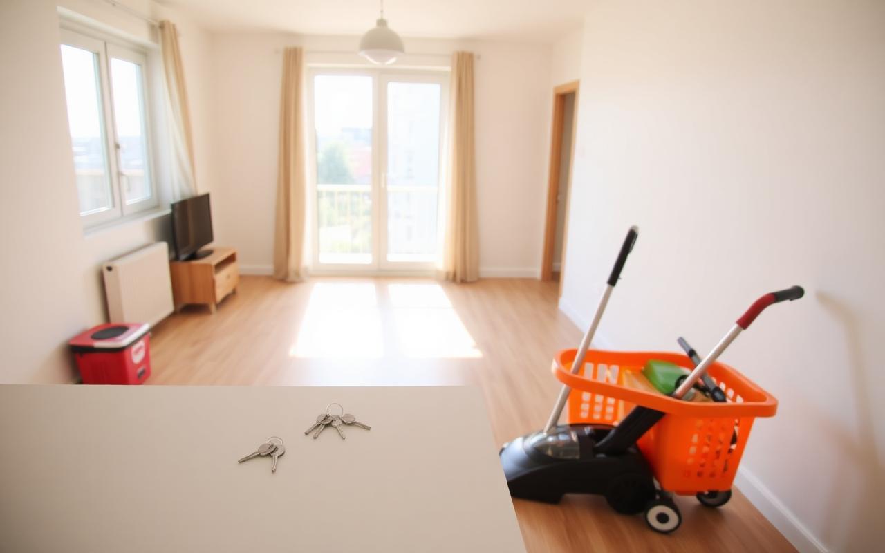 Professional cleaner preparing a vacated rental property for inspection