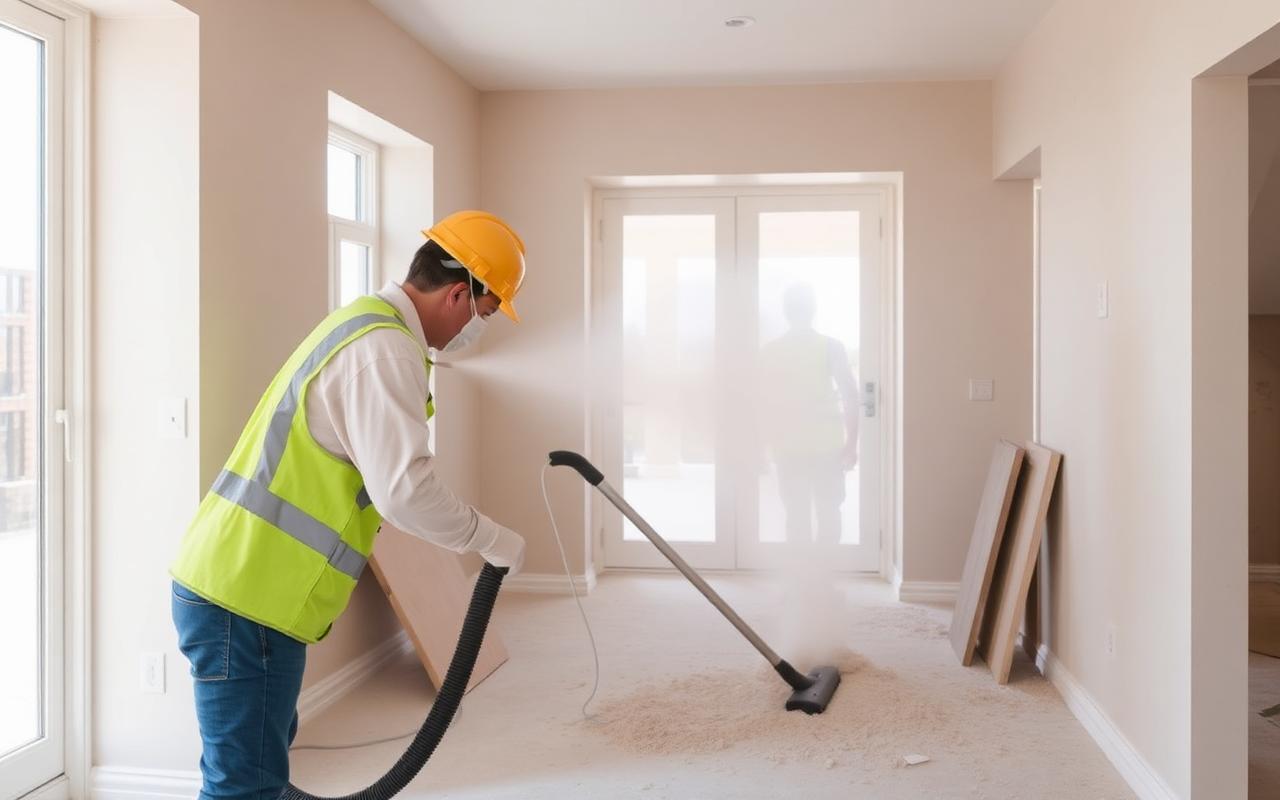After builders cleaning team preparing a newly renovated property